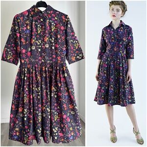 NWOT Mrs. Pomeranz Silk Cotton Blend Darjeeling flower dress Liberty Of London F